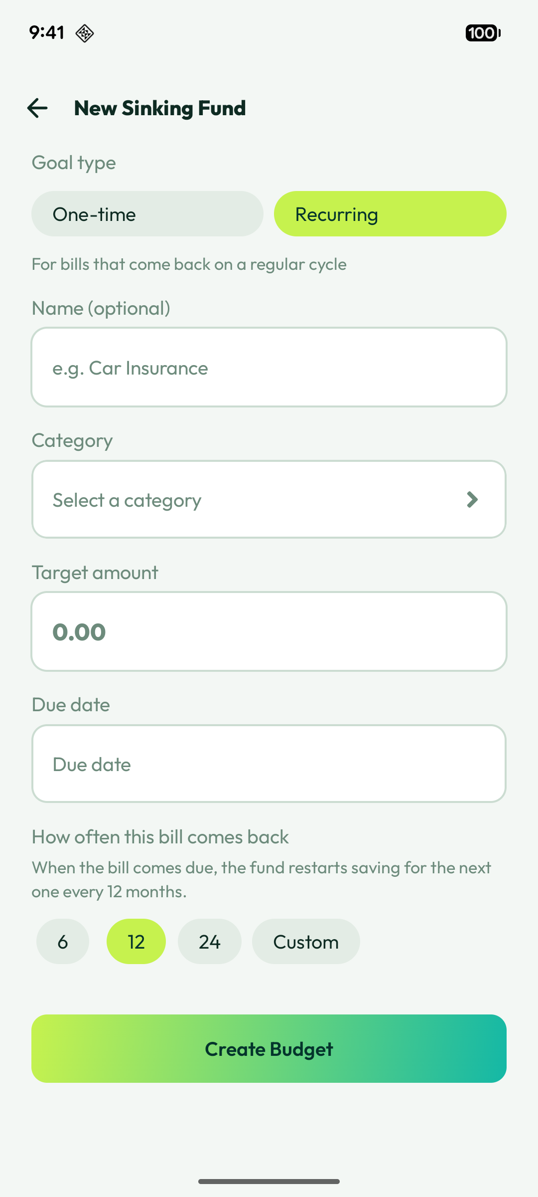Creating a Bill Savings Target (Sinking Fund) in Numza
